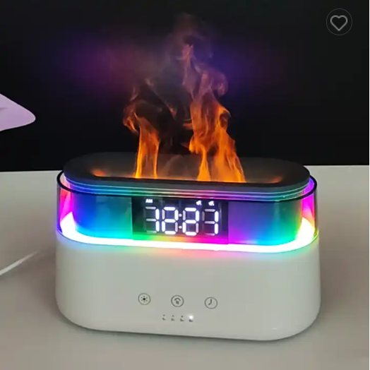 LED Lights Alarm Clock with Flame Aroma Diffuser