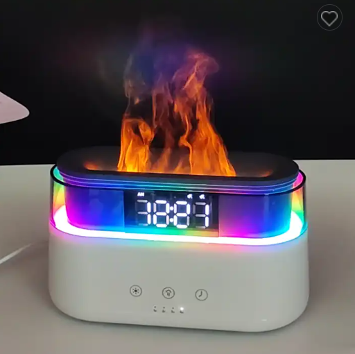 LED Lights Alarm Clock with Flame Aroma Diffuser